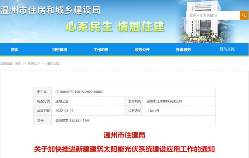 浙江溫州：政府、國企投資建筑光伏占比不低于12%，其他公共建筑不低于10%！