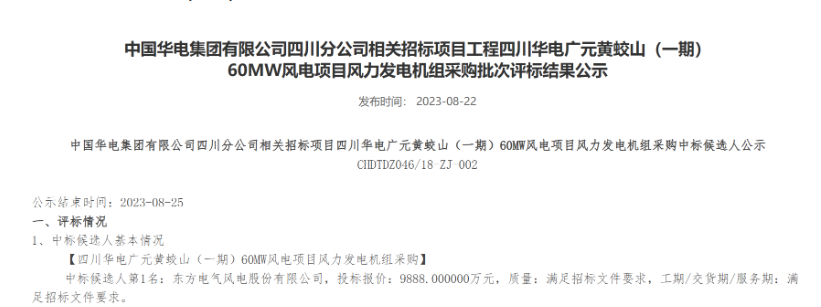 160MW！華電2個風(fēng)電項目候選人公示